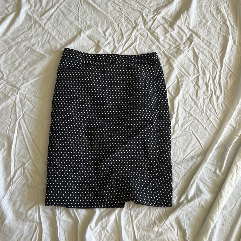 J Crew No 2 Pencil Navy and White Polka Dot Skirt Size 0